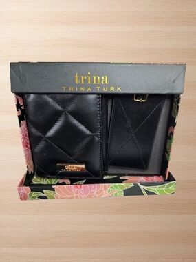 Trina Turk Black Quilted Wallet & Luggage Tag Gift Set (NIB)